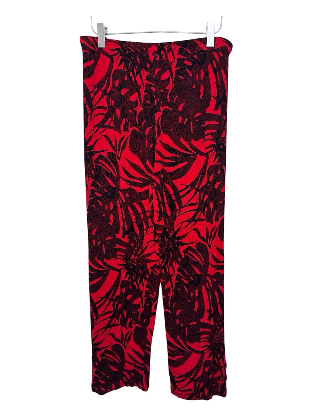 Serendipity Maui Pants L Red Black Botanical Textured Wide Leg Drawstring Artsy